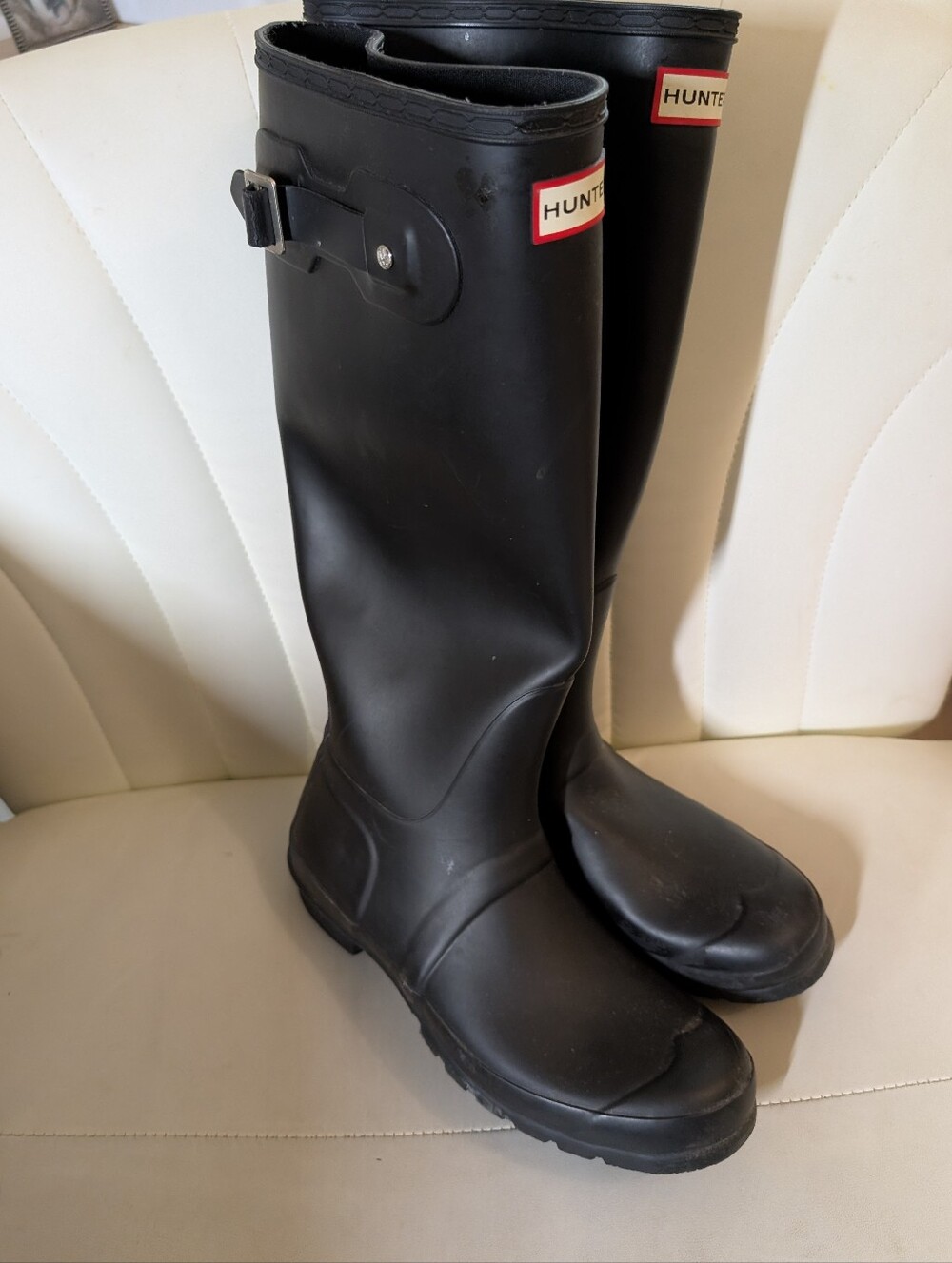 Hunter Tall Black Matte Rubber Rain Boots Size 10